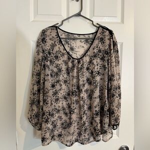 Floral Sheer Black and Cream Women's Top